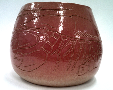 Coiled pot with lobster sgraffito decoration, Deb Langner, 2015